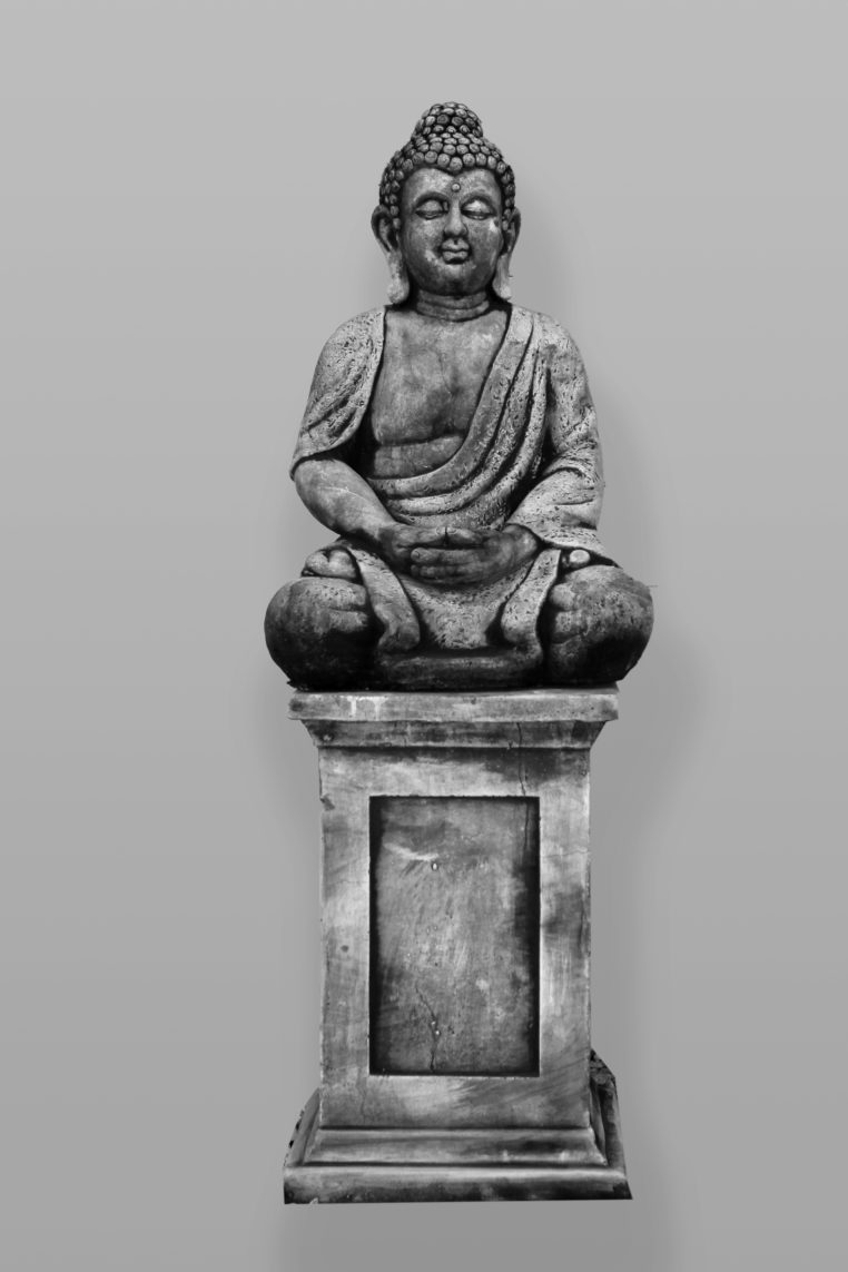 briefpapier Ook bloemblad Tuinbeeld Boeddha + Sokkel Combi Beton - Roma Tuinbeelden